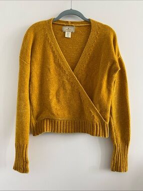 ruby moon Mustard V-Neck Wrap Chenille Sweater